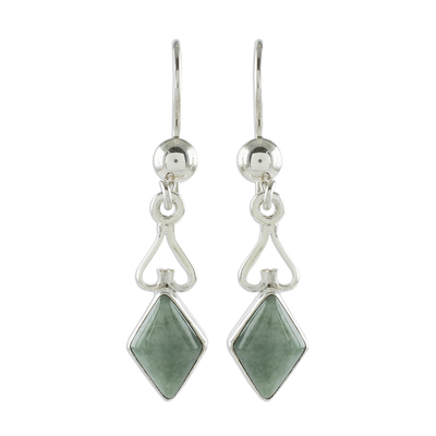 Diamond-Shaped Apple Green Jade Earrings from Guatemala