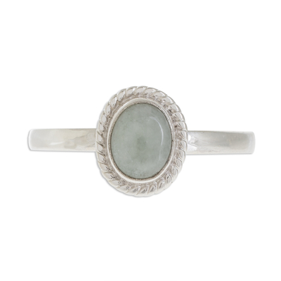 Apple Green Jade Solitaire Ring Crafted in Guatemala