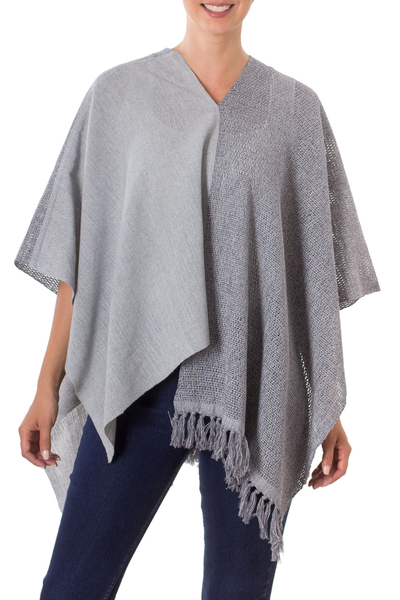 Guatemalan Handwoven Natural and Recycled Cotton Poncho