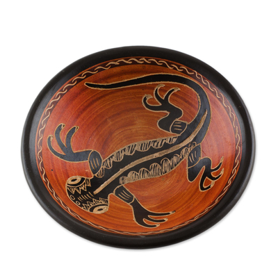 Orange and Black Gecko Chorotega Pottery Decorative Bowl