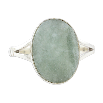 Handcrafted Faceted Jade Oval Sterling Silver Cocktail Ring