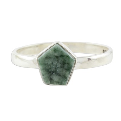 Light Green Jade Pentagon and Sterling Silver Cocktail Ring