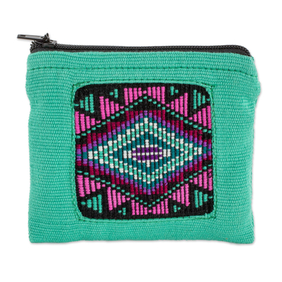 Handwoven Cotton Coin Purse in Turquoise from Guatemala