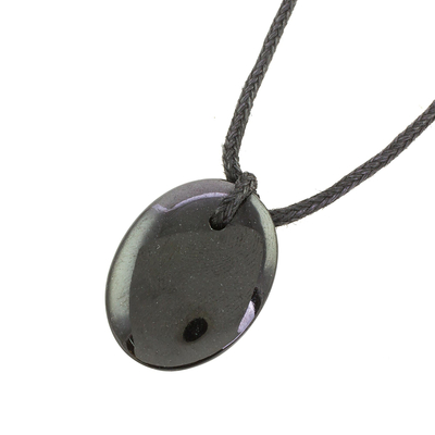Black Jade Pendant Necklace with Cotton Cord