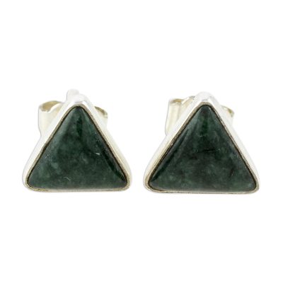 Trianglular Dark Green Jade Stud Earrings from Guatemala