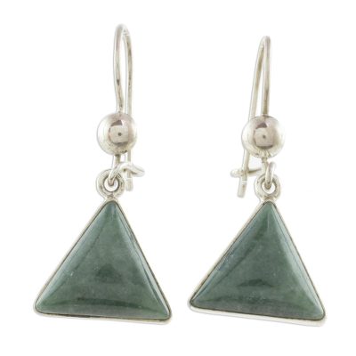 Green Triangular Jade Dangle Earrings from Guatemala