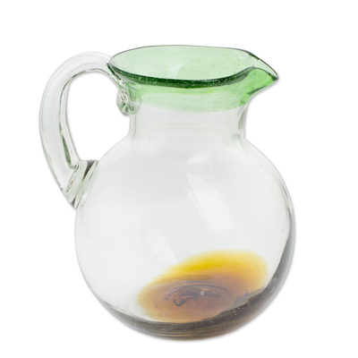 Clear Green Brown Hand Blown Recycled Glass Pitcher