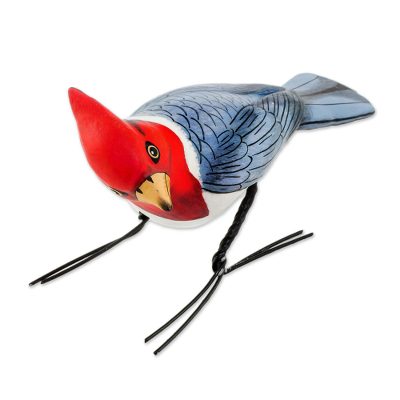 Ceramic Figurine of a Red-Crested Cardinal from Guatemala