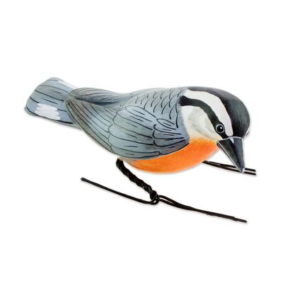 Ceramic Figurine of a Red-Breasted Nuthatch from Guatemala