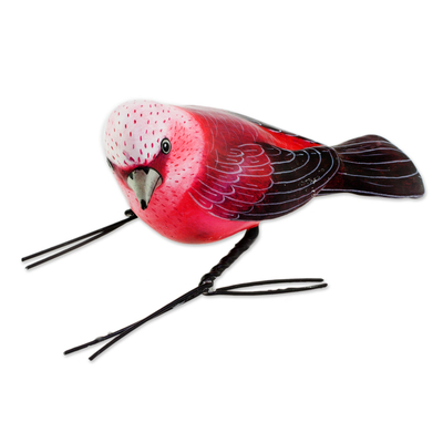Ceramic Figurine of a Pink Warbler Bird from Guatemala