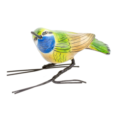 Handcrafted Blue-Throated Hummingbird Ceramic Figurine