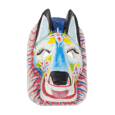 Hand-Painted Pinewood Lion Mask from Guatemala