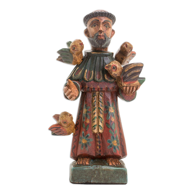 Handmade Painted Wood Religious Sculpture from Guatemala