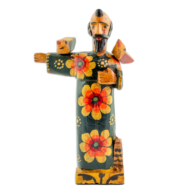 Hand Painted Pinewood Statuette of Saint Francis