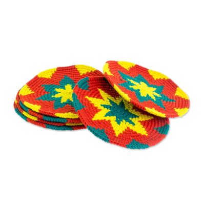Vivid Colorful Starburst Cotton Crochet Coasters (Set of 6)