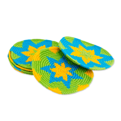 Bright Colorful Starburst Cotton Crochet Coasters (Set of 6)