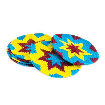 Multi-Color Starburst Cotton Crochet Coasters (Set of 6)