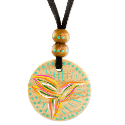 Bird-Themed Pinewood Pendant Necklace from Guatemala