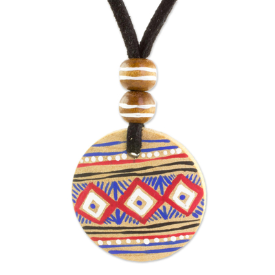 Pinewood Pendant Necklace with Mayan Motifs from Guatemala