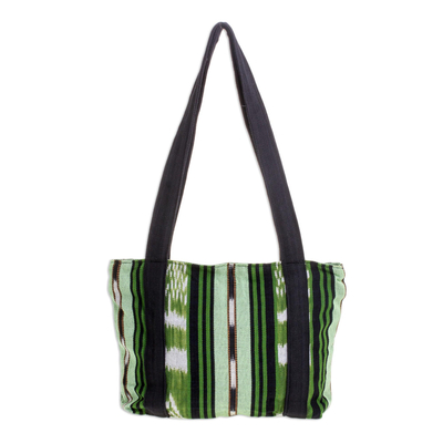 Green and Black Stripe Handwoven Shoulder Bag (11 Inch)