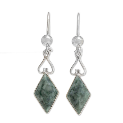 Diamond-Shaped Jade Dangle Earrings in Green from Guatemala