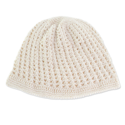 Crocheted Cotton Hat in Alabaster from Guatemala