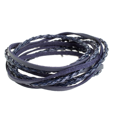 Blue Braided Faux Leather Wrap Bracelet from Guatemala
