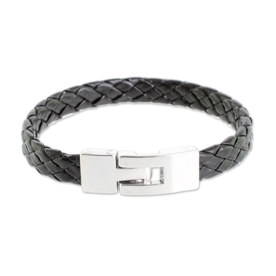 Black Faux Leather Unisex Wristband Bracelet from Guatemala