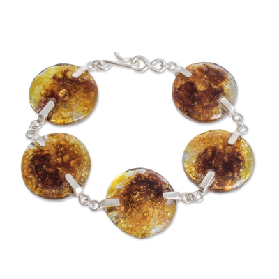Recycled Glass Link Bracelet in Yellow from Costa Rica