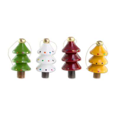 Assorted Color Reclaimed Wood Tree Ornaments (Set of 4)