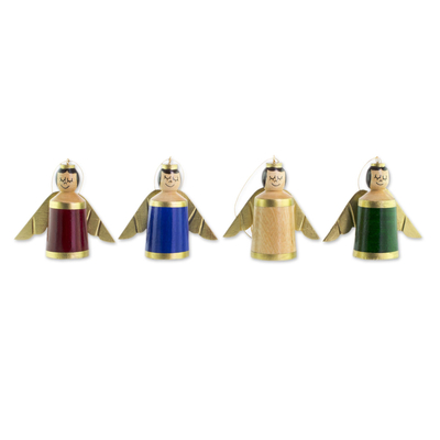 Assorted Color Reclaimed Wood Angel Ornaments (Set of 4)