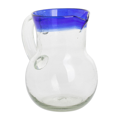 Handblown Recycled Glass Pitcher in Blue from Guatemala