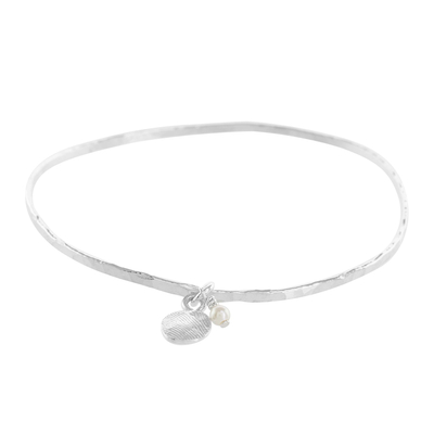 Guatemalan Fine Silver and Cultured Pearl Bangle Bracelet
