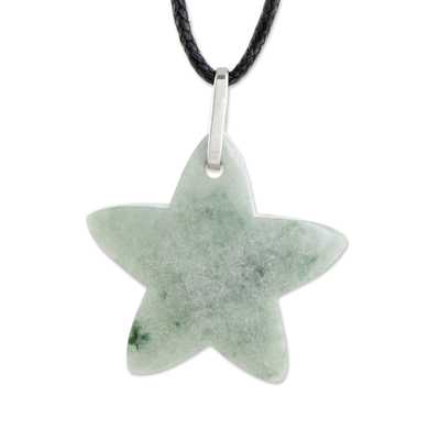 Jade Star Pendant Necklace in Apple Green from Guatemala