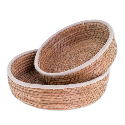 Handmade Pine Needle and Cotton Baskets in Ivory (Pair)