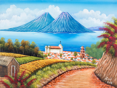 Signed Lake Landscape Painting from Guatemala