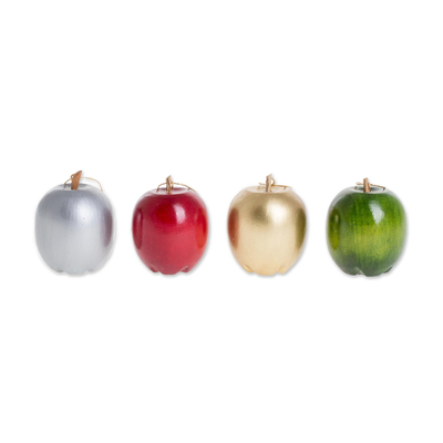 Assorted Reclaimed Wood Apple Ornaments (Set of 4)