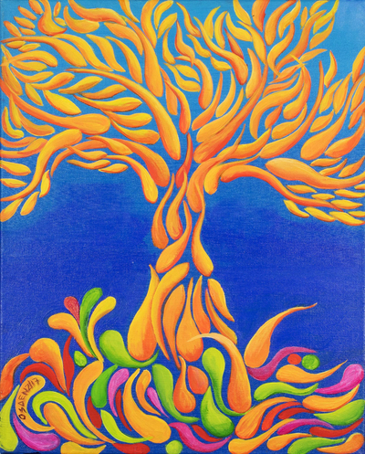 Signed Abstract Tree Painting from Costa Rica