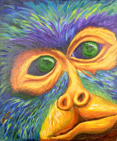 Signed Expressionist Howler Monkey Painting from Costa Rica