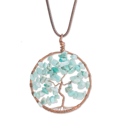 Aquamarine Gemstone Tree Pendant Necklace from Costa Rica