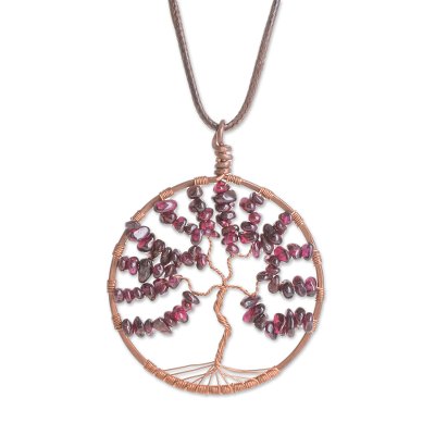 Garnet Gemstone Tree Leo Pendant Necklace from Costa Rica