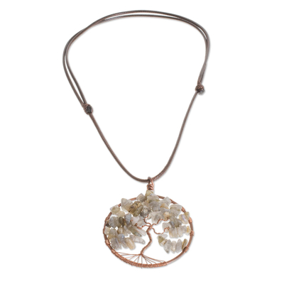 Natural Labradorite Gemstone Tree Pisces Pendant Necklace