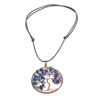 Sodalite Gemstone Tree Pendant Necklace from Costa Rica