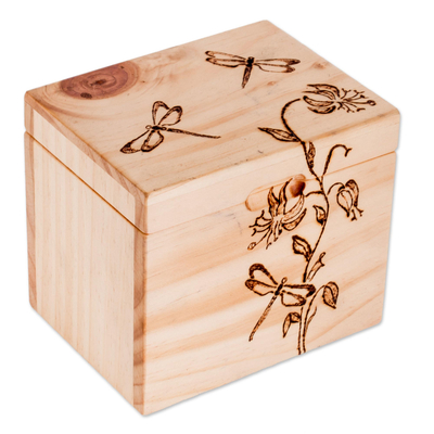 Dragonfly-Themed Pinewood Decorative Box from Costa Rica