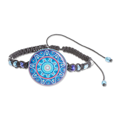 Glass Beaded Macrame Pendant Bracelet in Blue