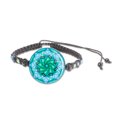 Spiral Motif Glass Beaded Macrame Pendant Bracelet