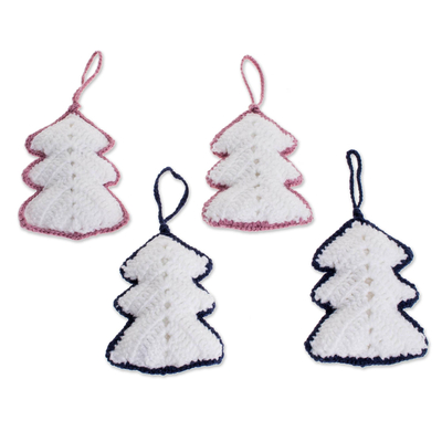 Hand-Crocheted White Christmas Tree Ornaments (Set of 4)