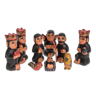 Handcrafted Wood Monkey Nativity Scene (9 Piece)