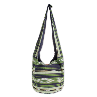 Handwoven Geometric Cotton Bucket Bag in Green