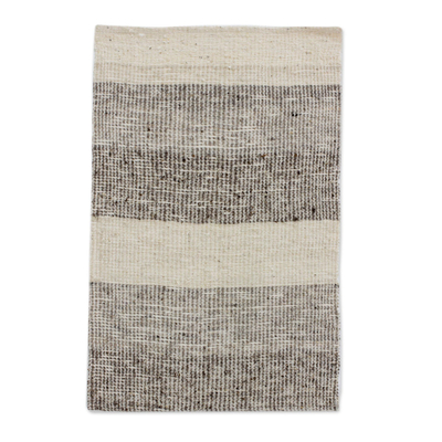 Ivory and Brown Broad Striped Wool Blend Area Rug (2x3)